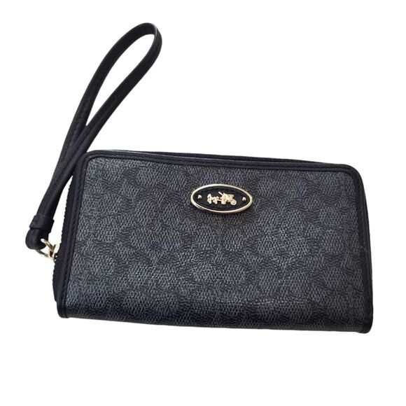 EUC Coach Signature C Zippy leather Wallet/Wristlet SV/Charcoal